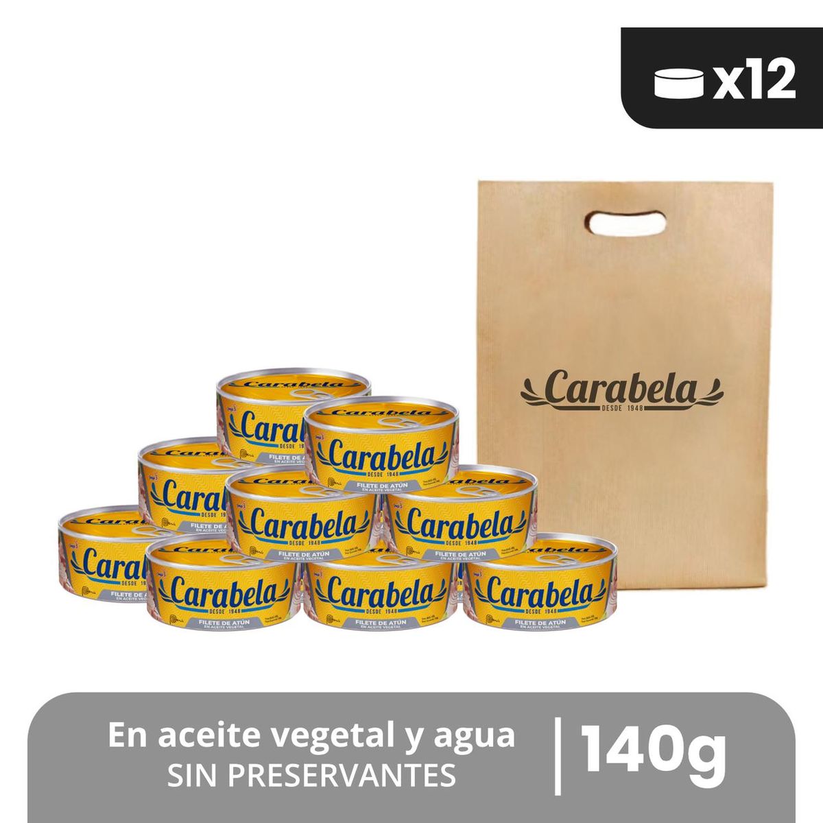 CARABELA - Filetes de Atún en aceite vegetal Carabela 140gr Pack x12