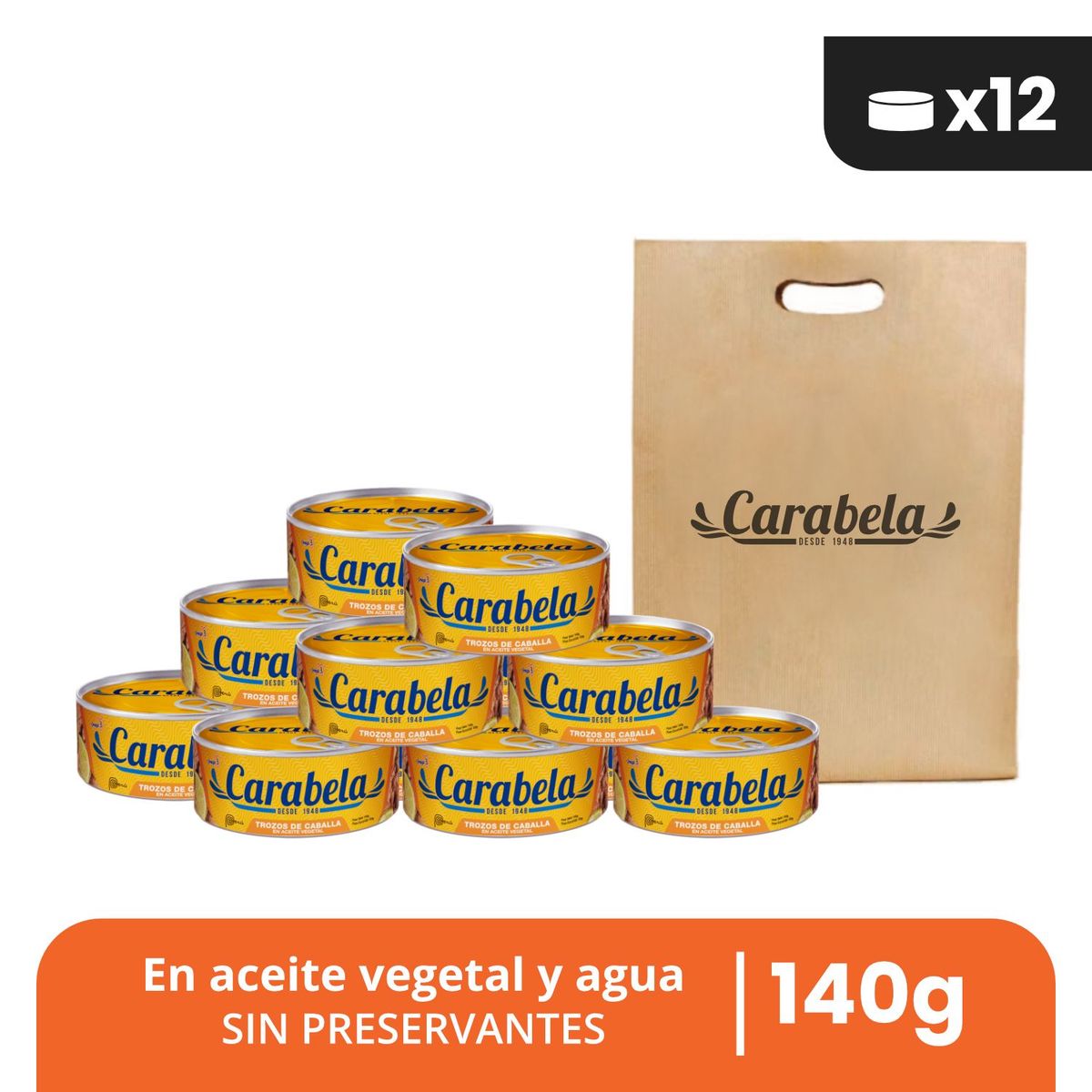 CARABELA - Trozos de Caballa en aceite vegetal Carabela 140gr Pack x12