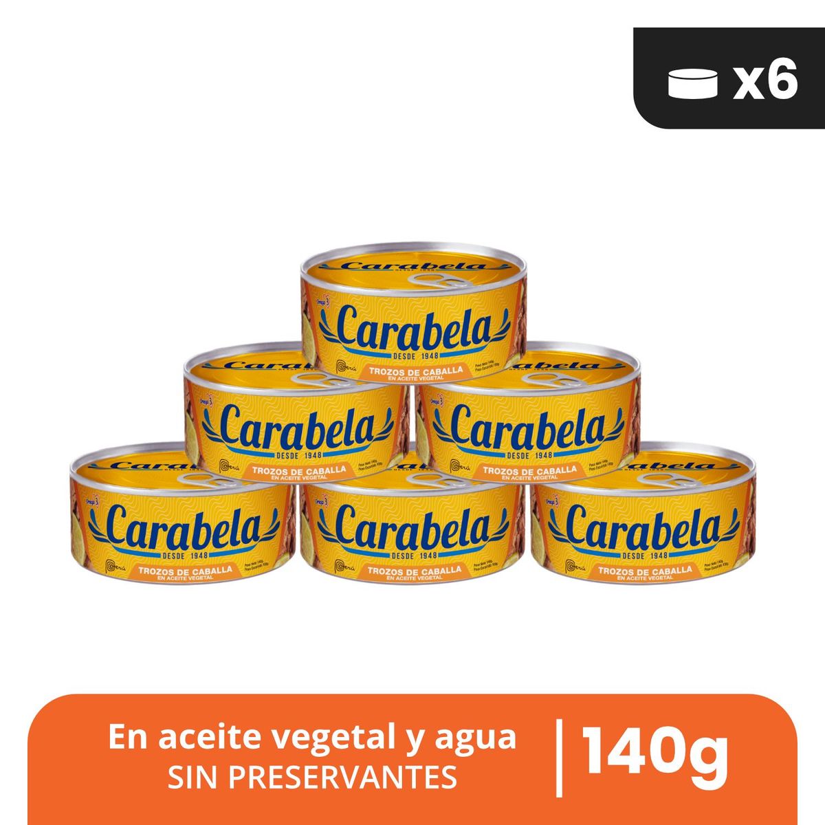 CARABELA - Trozos de Caballa en aceite vegetal Carabela 140gr Pack x6