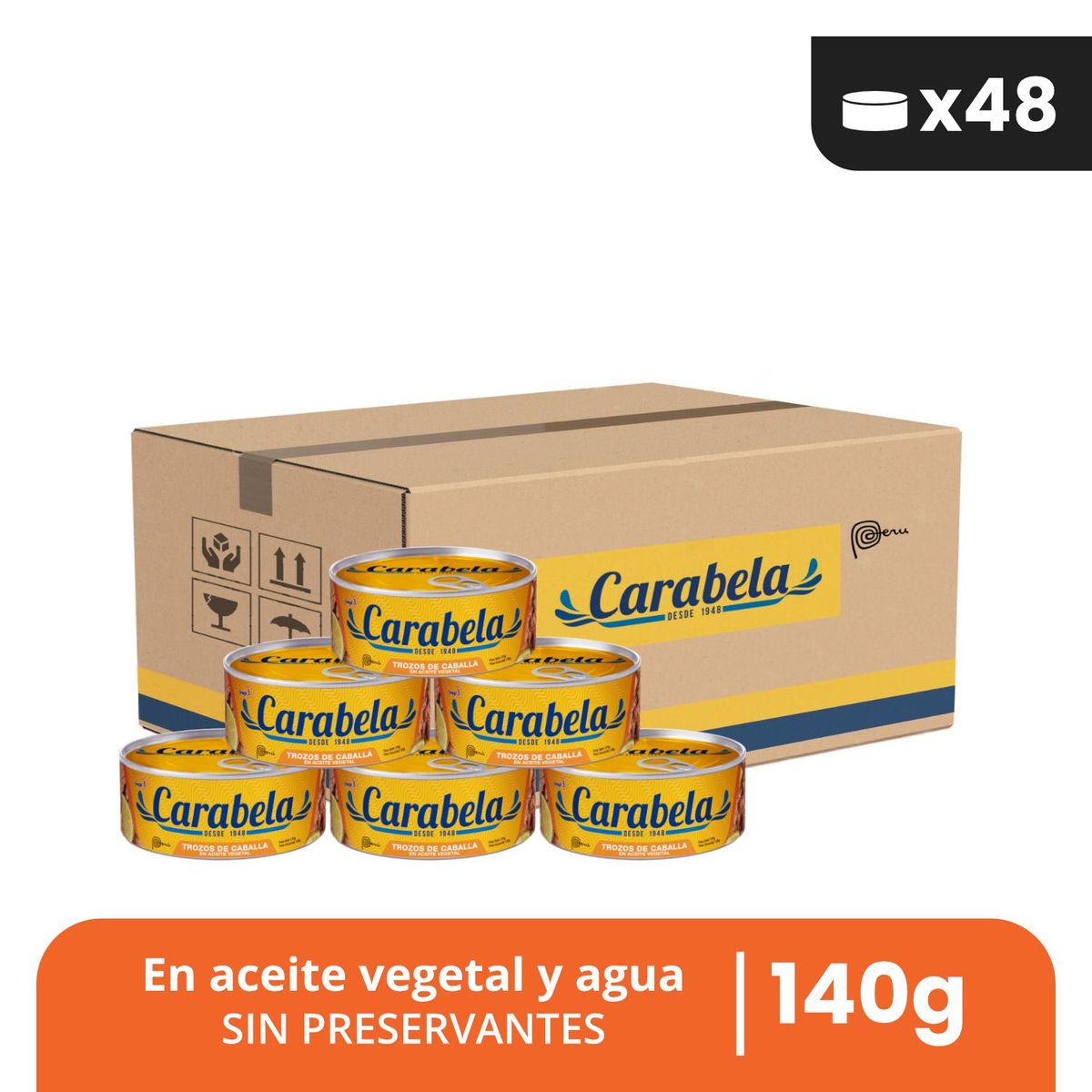 CARABELA - Trozos de Caballa en aceite vegetal Carabela 140gr Caja x48