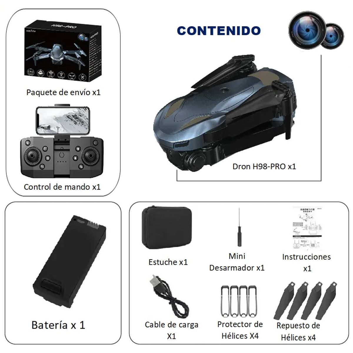 OEM - Drone H98-PRO Ultra HD 4K flujo óptico recargable con cámara Dual