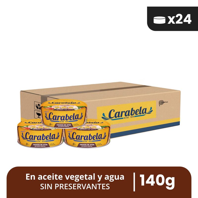 CARABELA - Trozos de Atún en aceite vegetal Carabela 140gr Caja x24