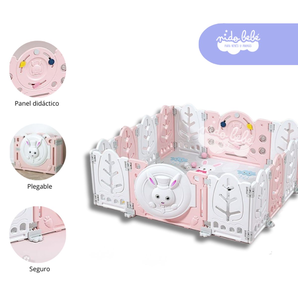 GENERICO - CORRALITO INFANTIL PLEGABLE Modelo Conejito Color Rosado