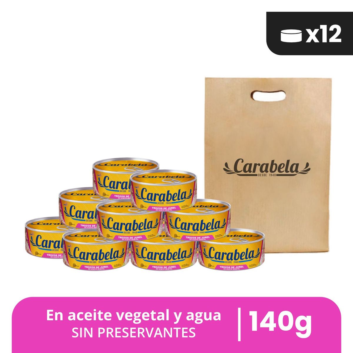 CARABELA - Trozos de Jurel en aceite vegetal Carabela 140gr Pack x12
