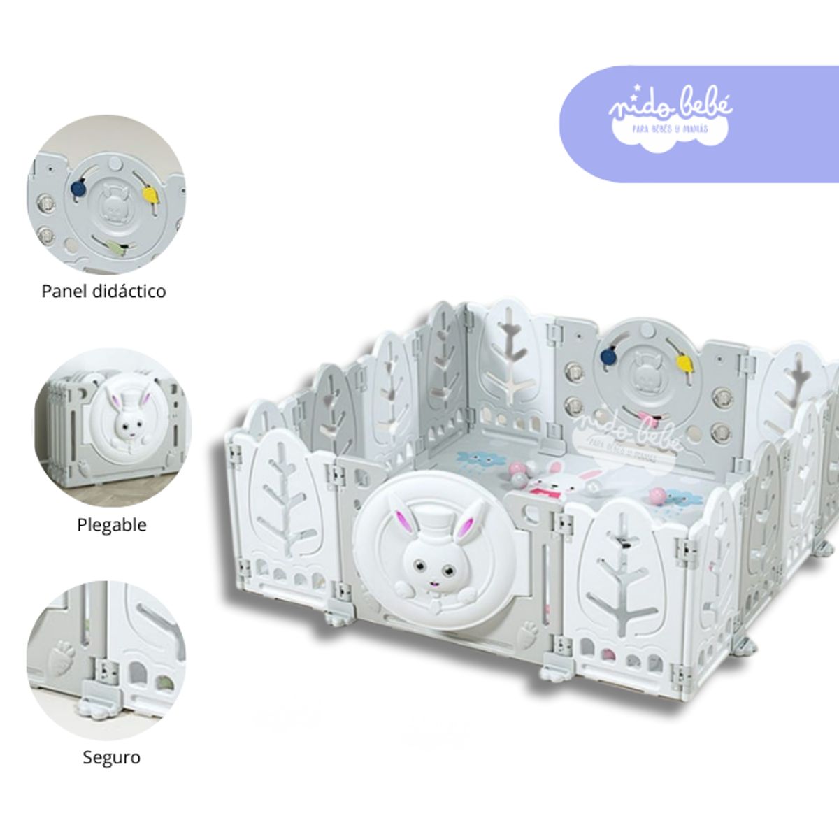 GENERICO - CORRALITO INFANTIL PLEGABLE Modelo Conejito Color Plomo