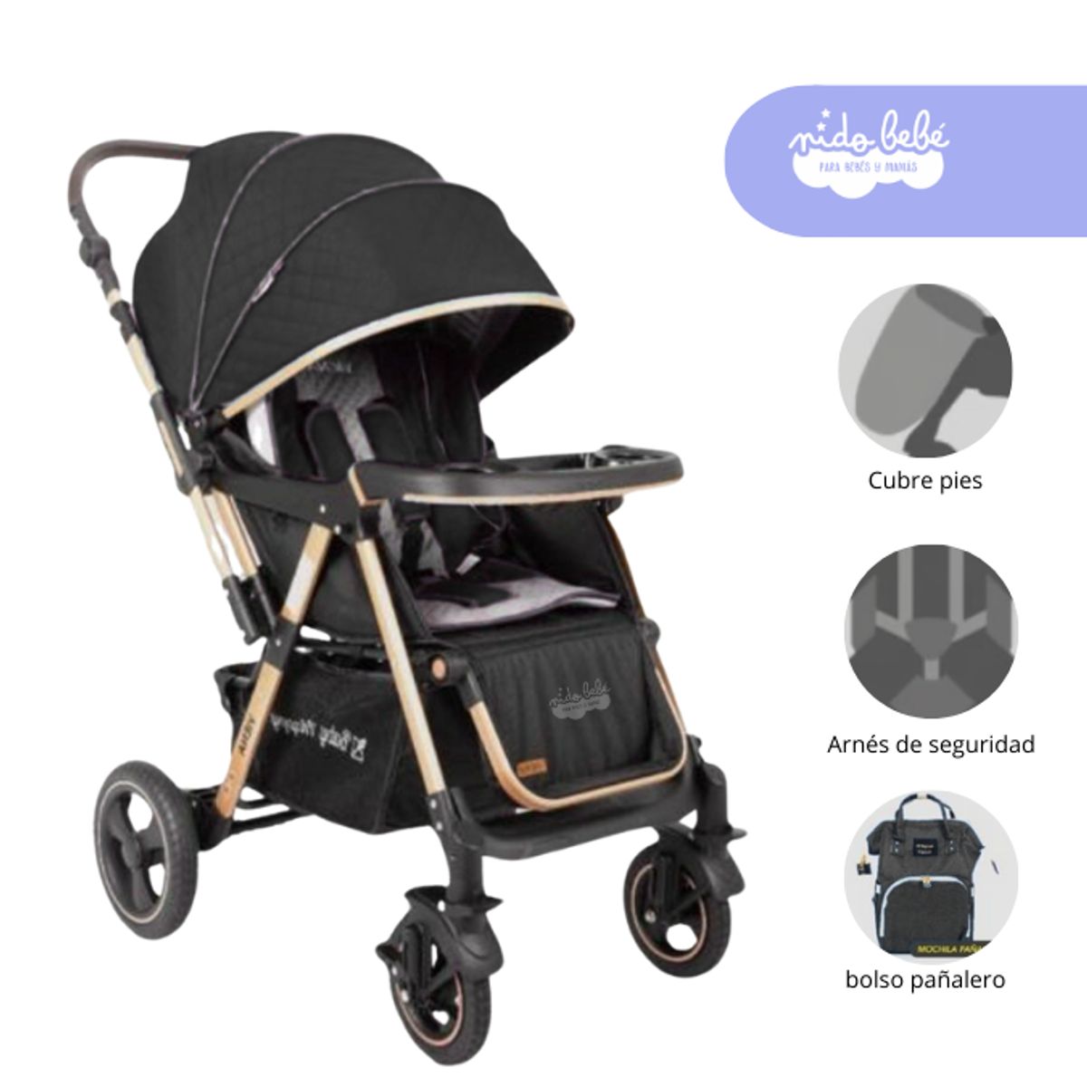 BABY HAPPY - Coche Cuna de bebe modelo Viena Color Negro