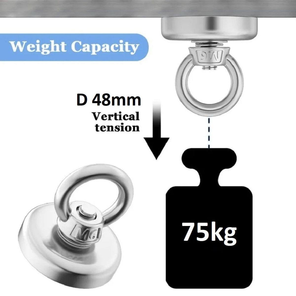 OEM - Iman De Neodimio 48mm 75kg Busqueda Pesca N52 Muy Fuerte