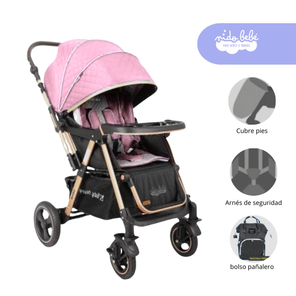 BABY HAPPY - Coche Cuna de bebe modelo Viena Color Rosado