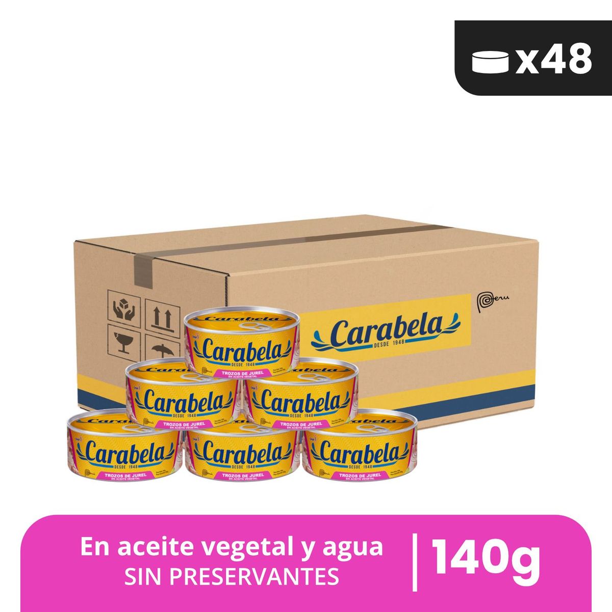 CARABELA - Trozos de Jurel en aceite vegetal Carabela 140gr Caja x48