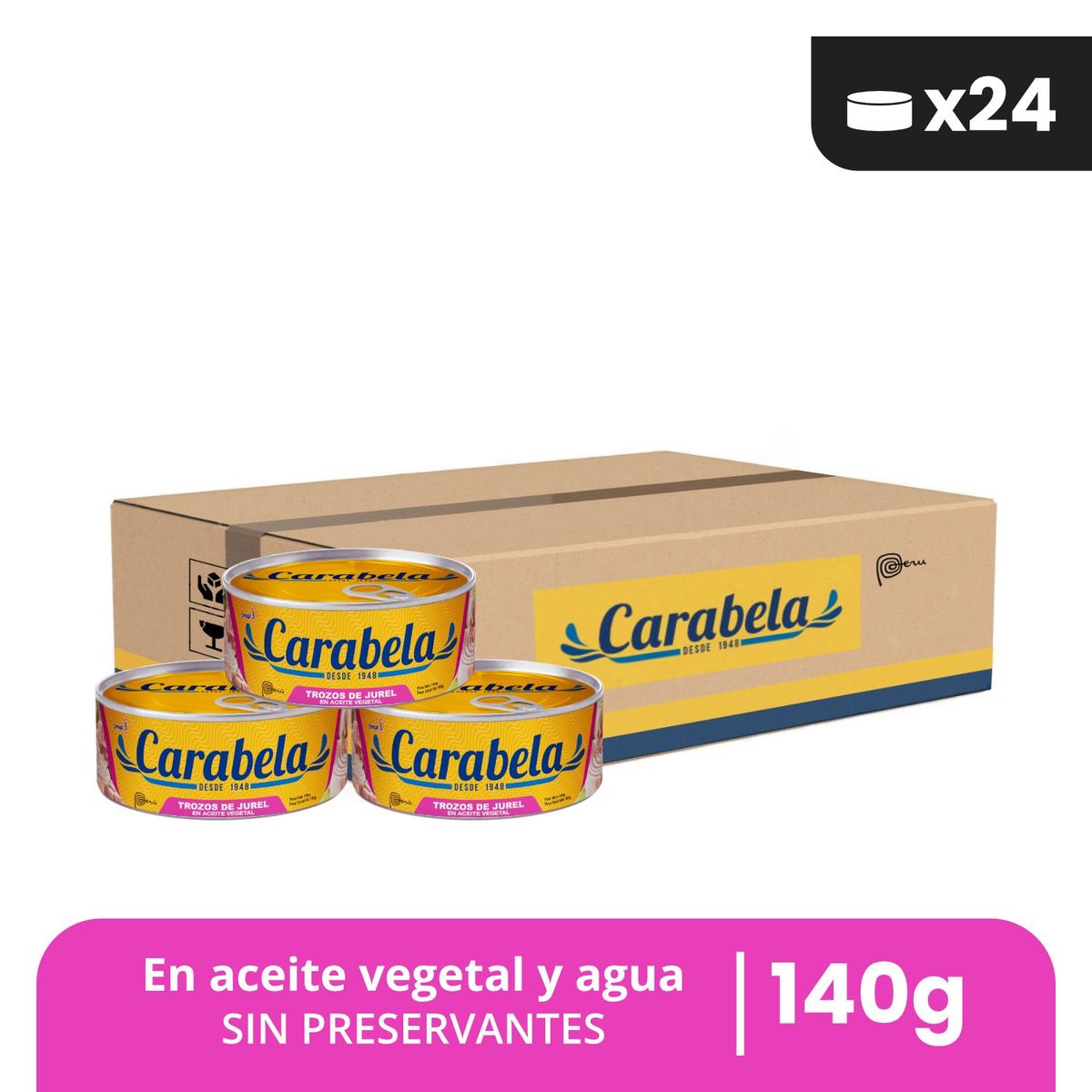 CARABELA - Trozos de Jurel en aceite vegetal Carabela 140gr Caja x24