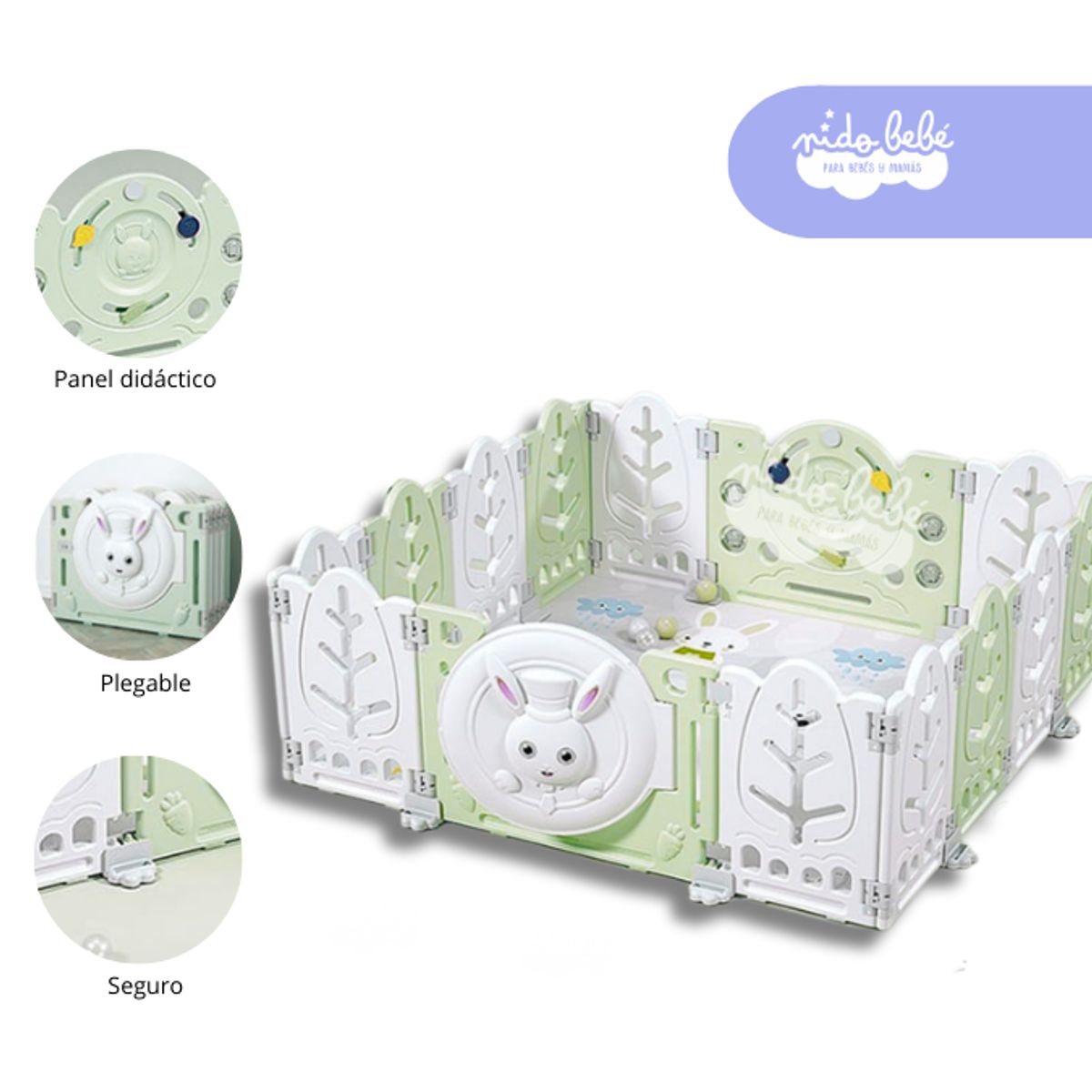 GENERICO - CORRALITO INFANTIL PLEGABLE Modelo Conejito Color Verde