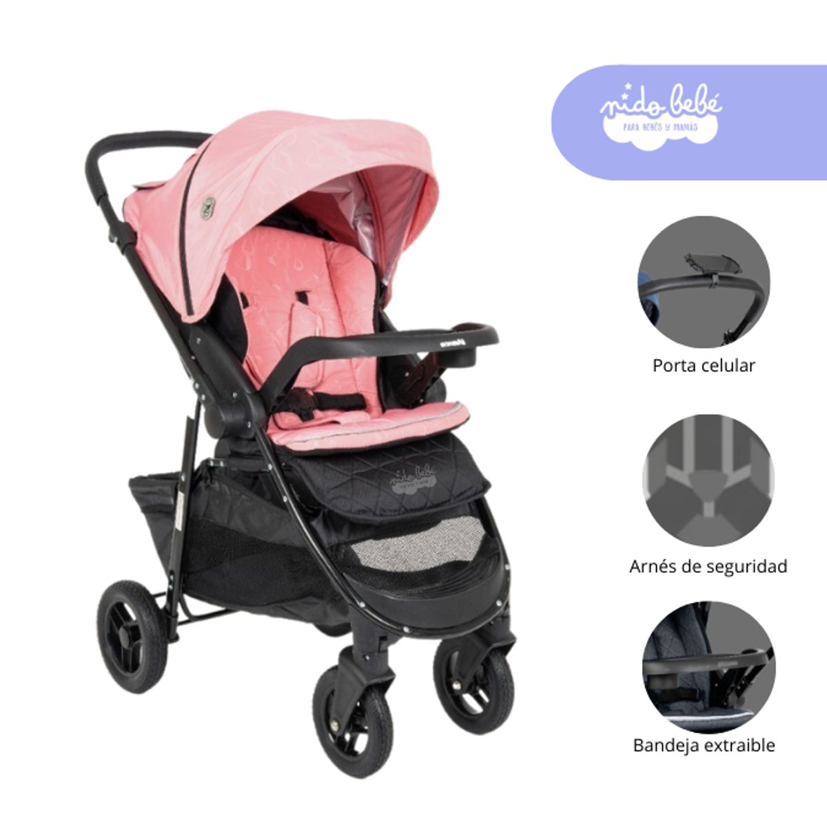 GENERICO - Coche Cuna de bebe modelo Valencia Color Rosado