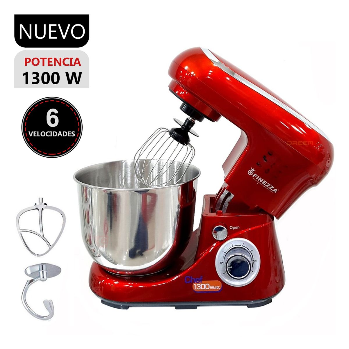 FINEZZA - Batidora Orbital 1300W FZ-6822B 6 Velocidades - Rojo