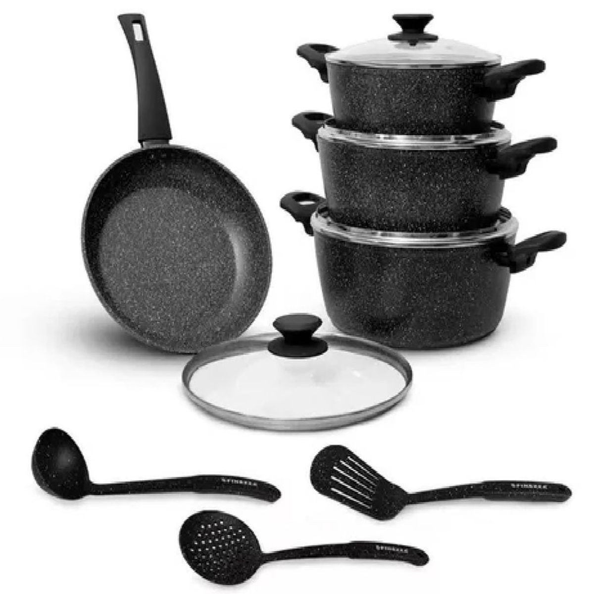 FINEZZA - Juego de Ollas 11Pzas Ultra Granito FZ-X1713M Negro