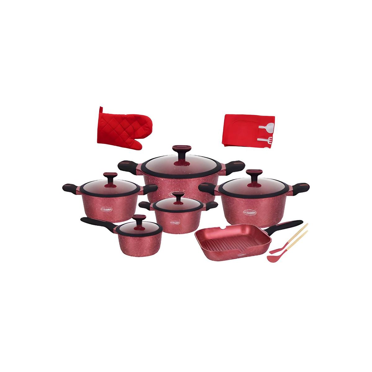 VALESKA - Set de ollas roca Volcanica Rojo 11 piezas