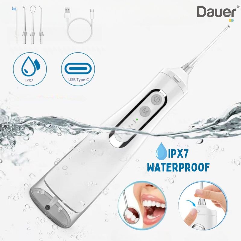 DAUER - Irrigador Bucal Dauer Ipx7 Inalámbrico 4 Modos 4 Puntas