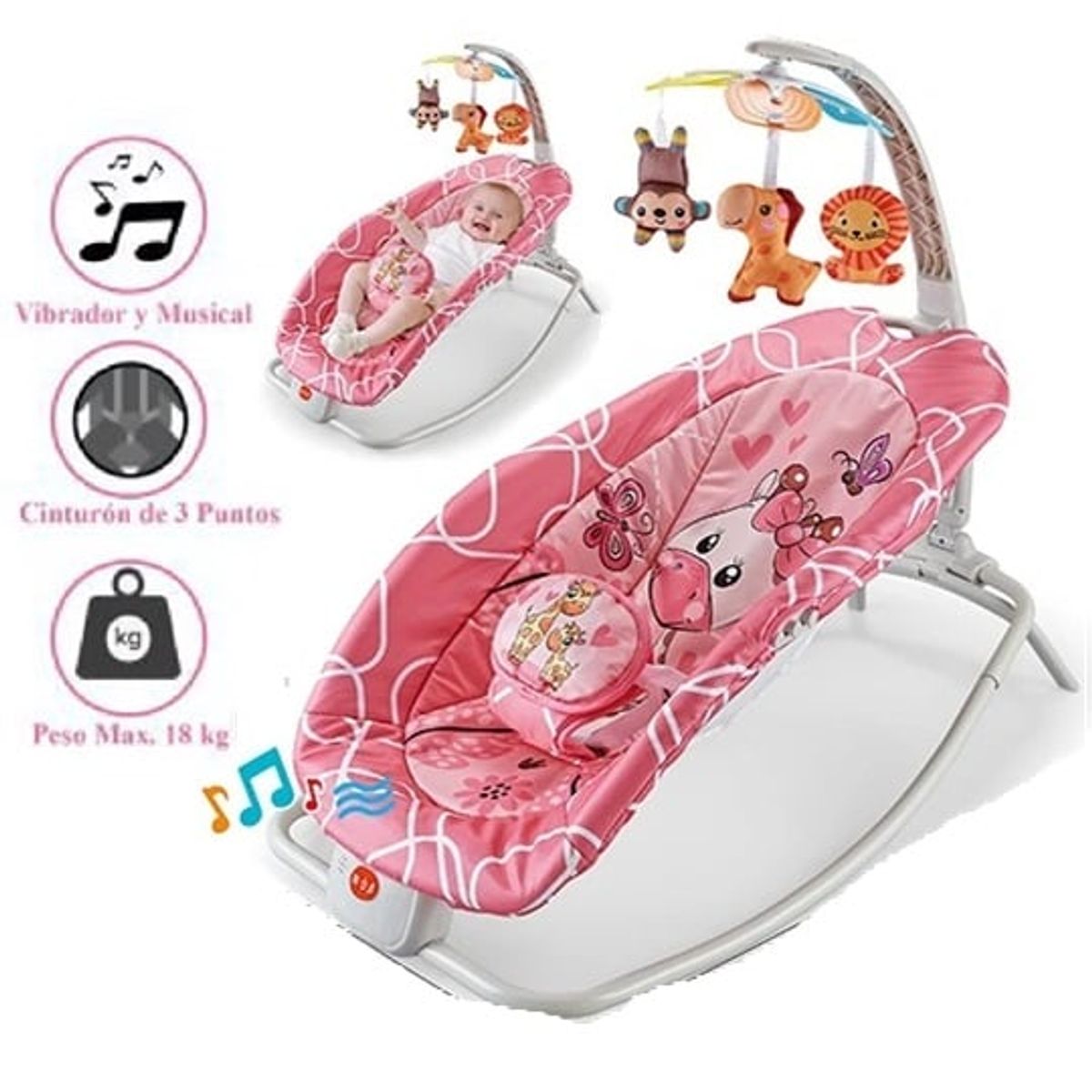 IDEAL - Silla Mecedora con mesa y colgador de juguetes y Musical