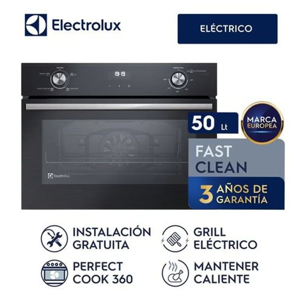 ELECTROLUX - Horno Convección Empotrable Negro Eléctrico Electrolux 50L OE4EH