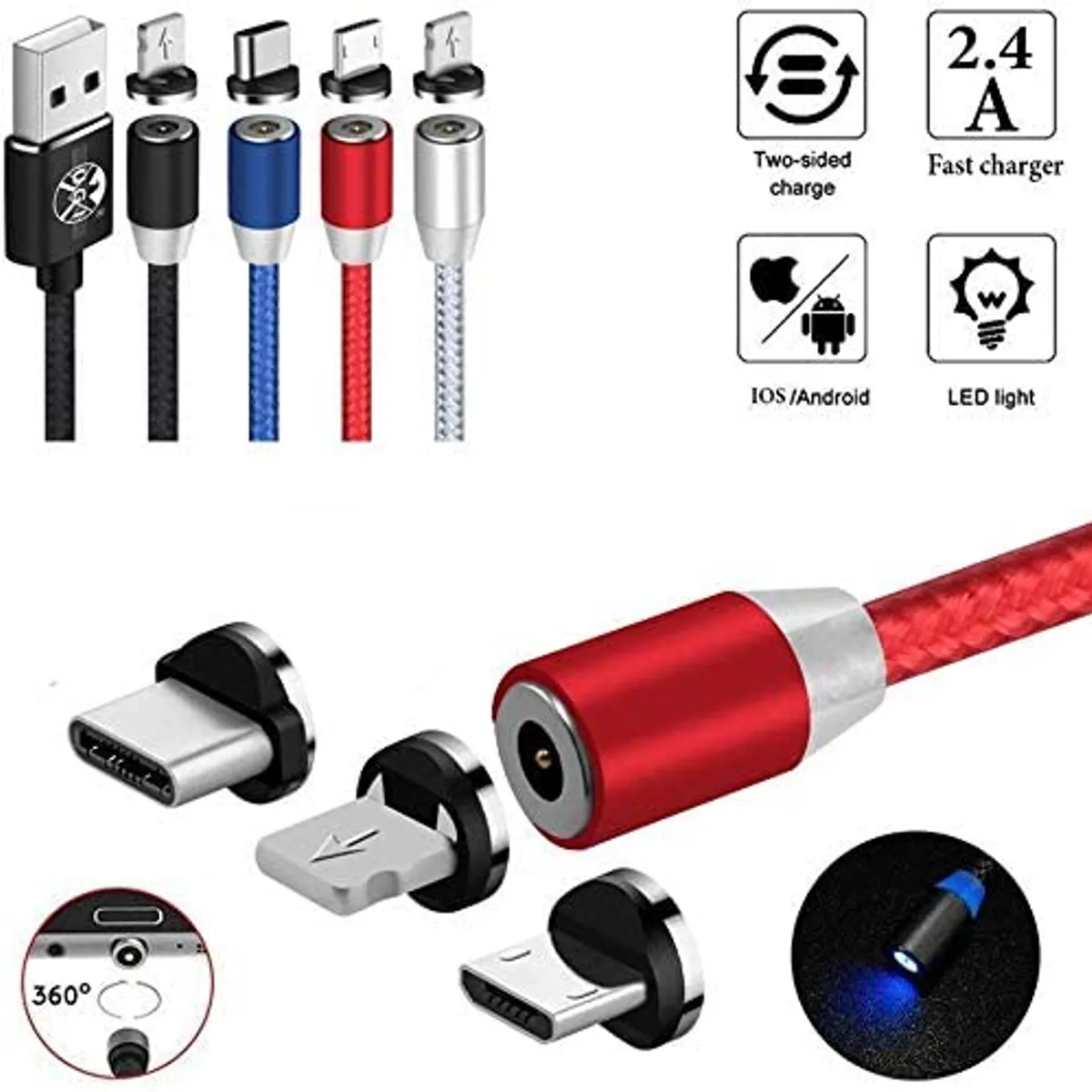 GENERICO - Cable Imantado Magnético 3 En 1 Android Tipo C Y Lightning - Plata