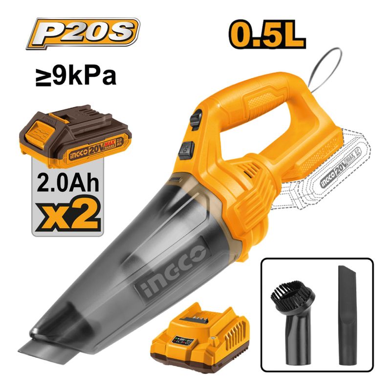 INGCO TOOLS - Aspiradora INGCO 20V 0.5L + 2 Baterías 2.0AH + Cargador CVLI201261