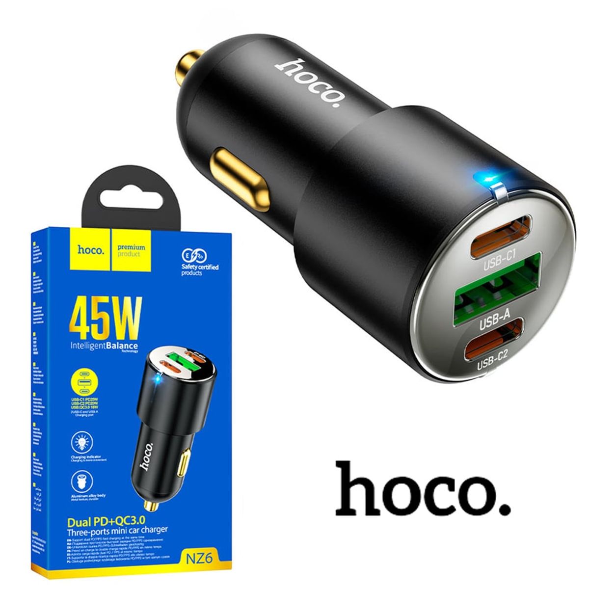 HOCO - Cargador para Auto Hoco NZ6 3 puertos dual PD QC3.0 carga rapida