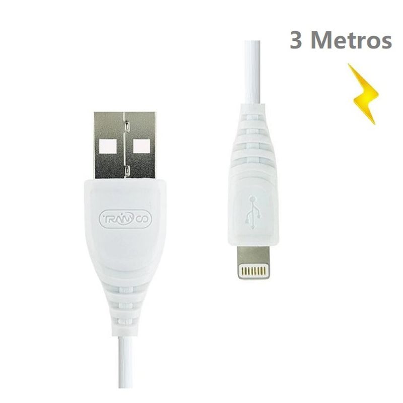 GENERICO - Cable Lightning 3 Metros iPhone iPad 5 5c 5s 6 6s 7 8 X Usb