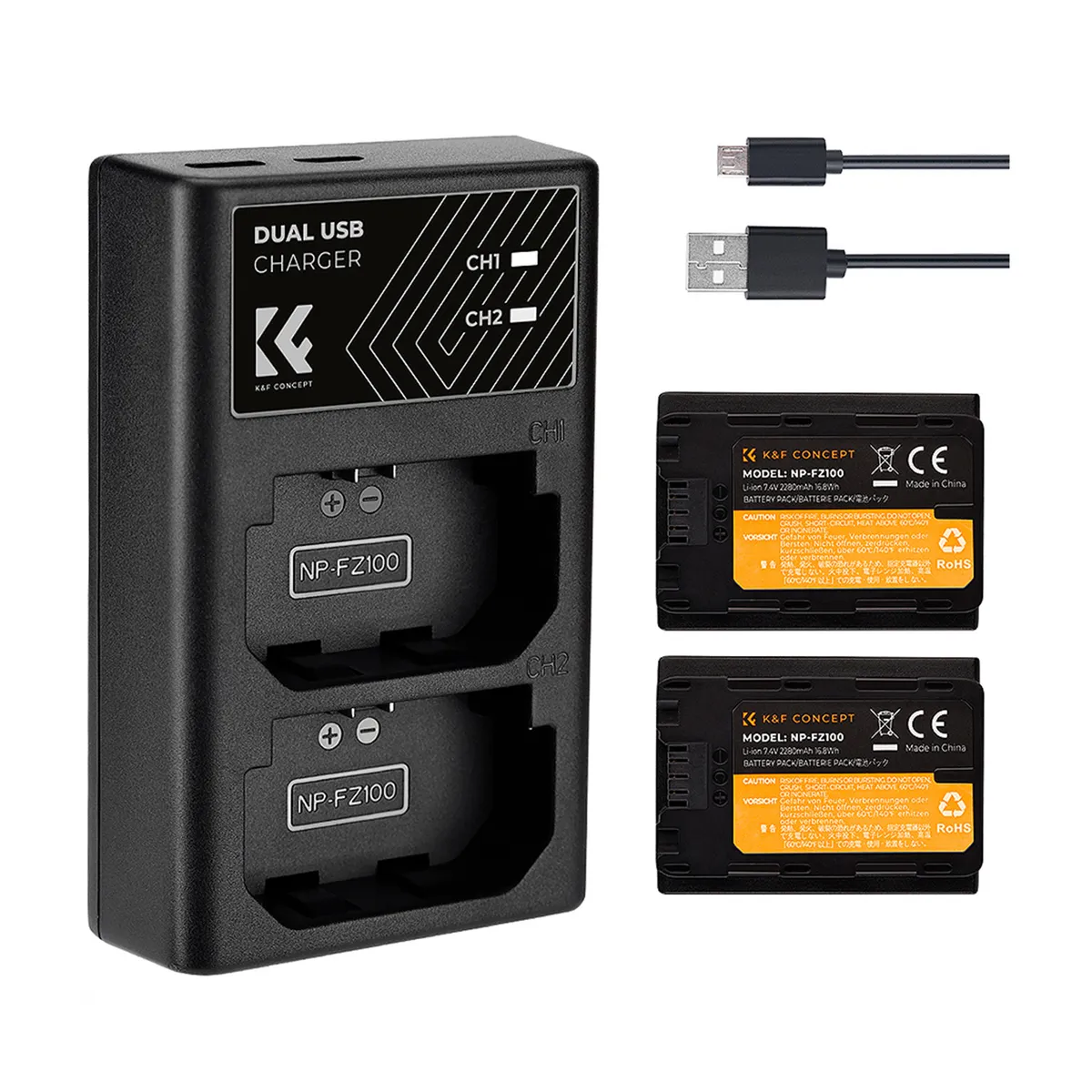 K&F CONCEPT - Kit de cargador + 2 baterías Sony NP-FZ100 K&F Concept KF28.0016