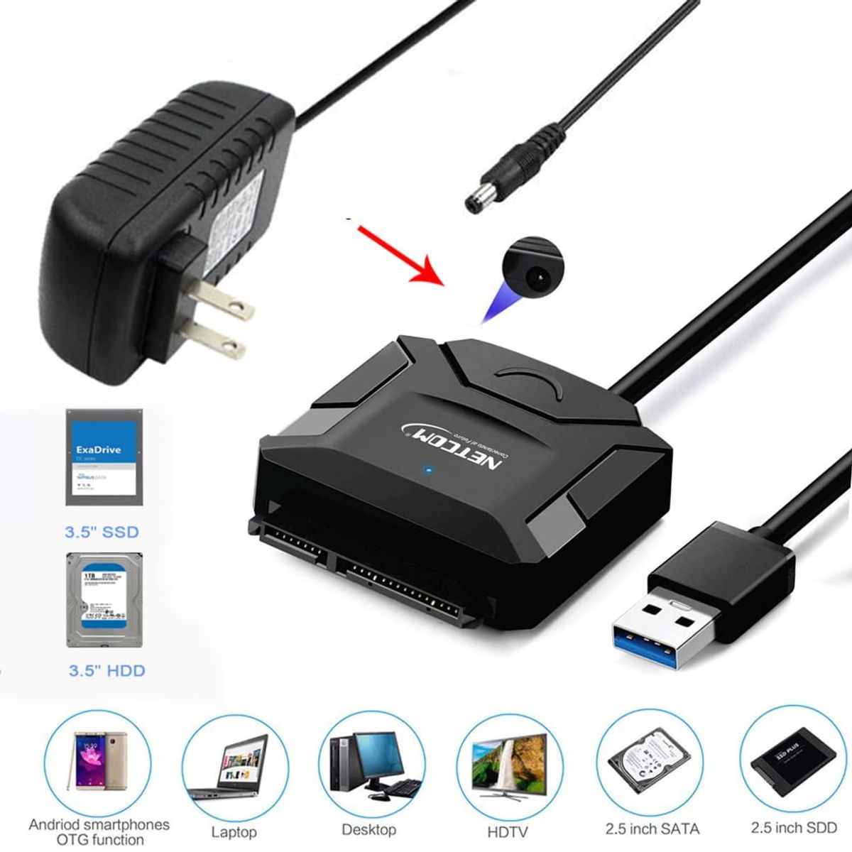 GENERICO - Adaptador Cable USB 3.0 a Sata Ssd Disco Duro 2.5 3.5 Soporta 16TB