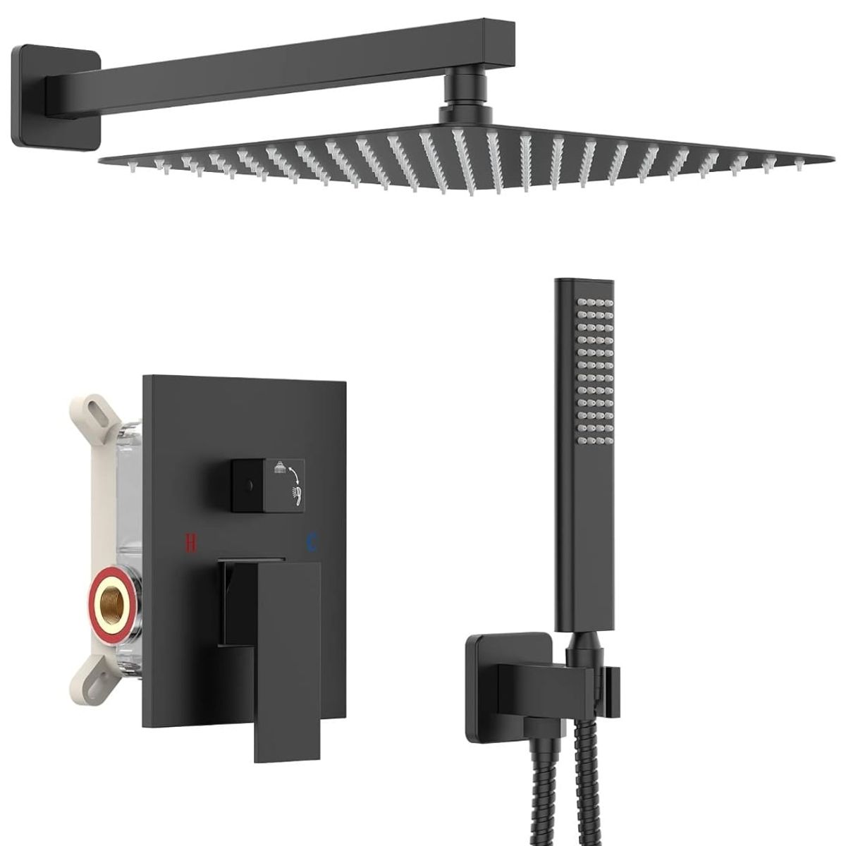 GENERICO - Combo Set Mezcladora + Ducha 20cm Premium Acero Inoxidable Negro Mate