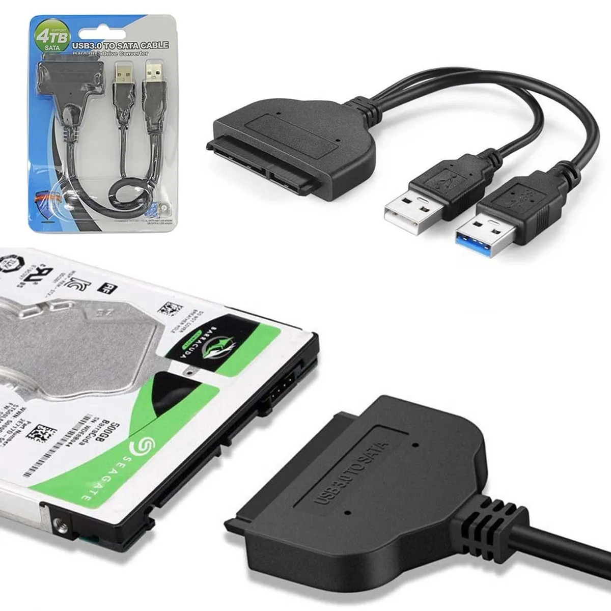 GENERICO - Adaptador Cable Usb 3.0 A Sata Ssd Disco Duro 2.5 Soporta 4TB