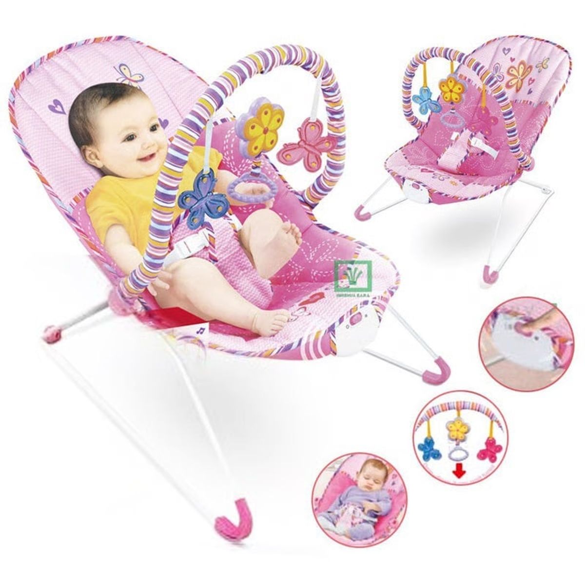 IDEAL - Mecedora Musical Diseño Mariposa con Juguete colgantes