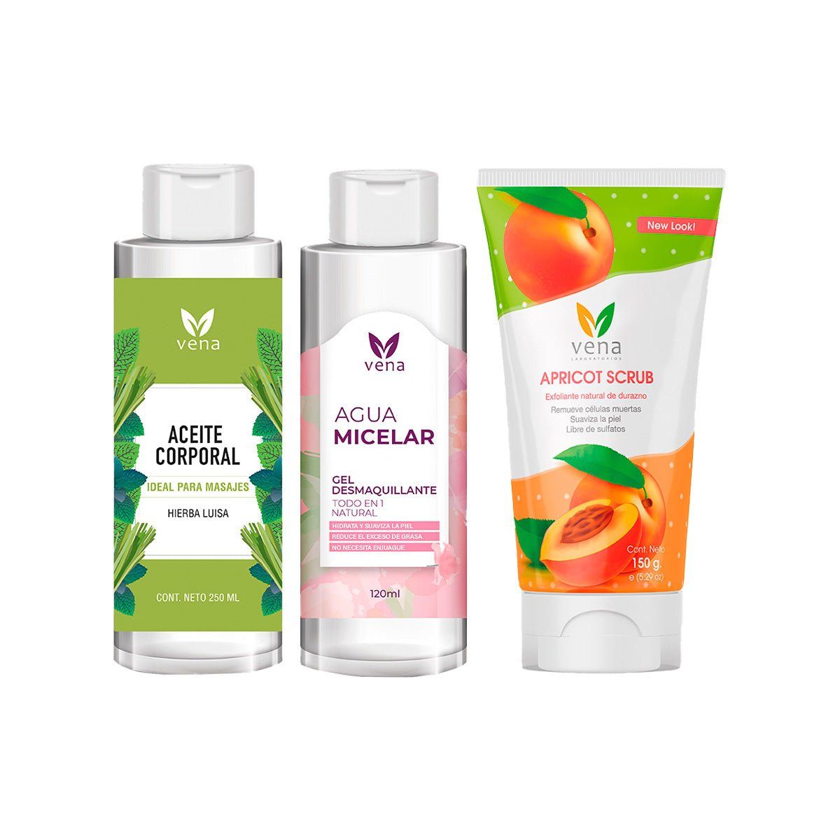 GENERICO - Aceite corporal  Hierba Luisa + Agua Micelar En Gel + Exfoliante Natural Apricot Scrub Vena_.