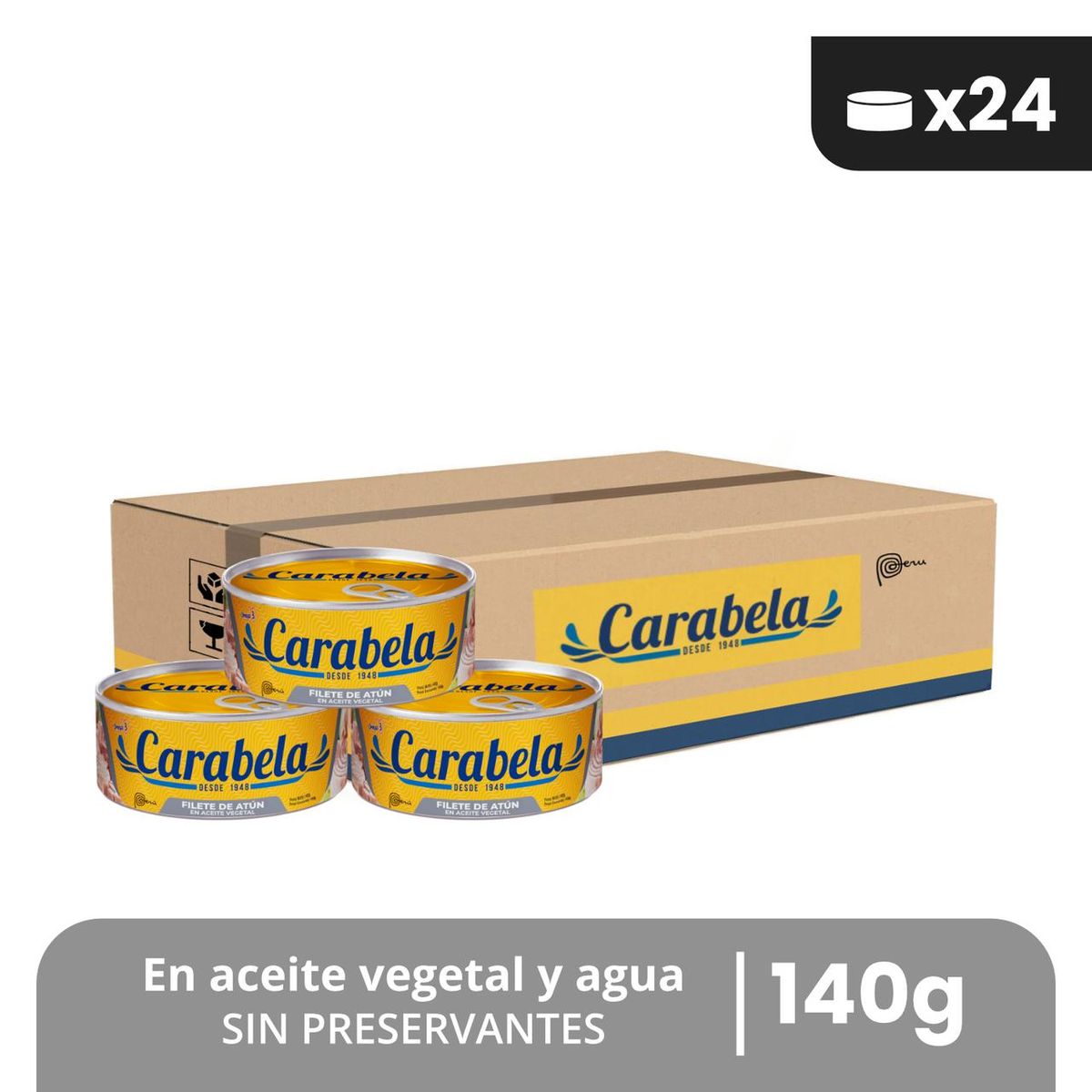 CARABELA - Filetes de Atún en aceite vegetal Carabela 140gr Caja x24
