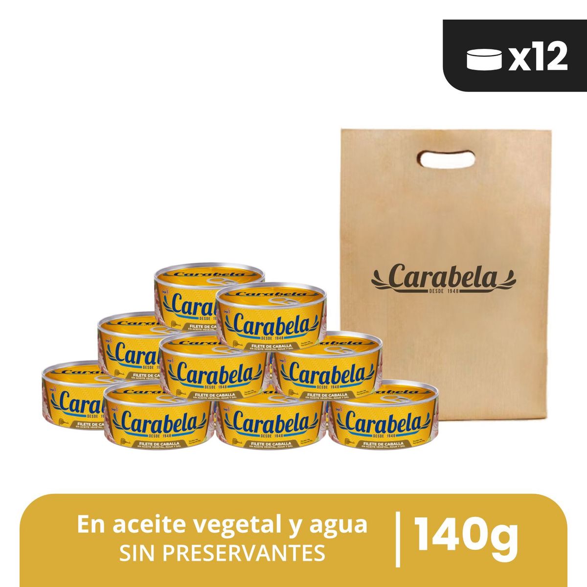 CARABELA - Filetes de Caballa en aceite vegetal Carabela 140gr Pack x12
