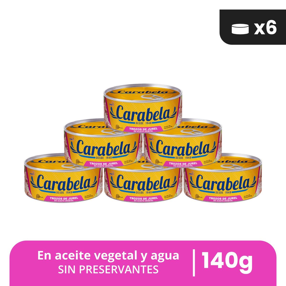 CARABELA - Trozos de Jurel en aceite vegetal Carabela 140gr Pack x6
