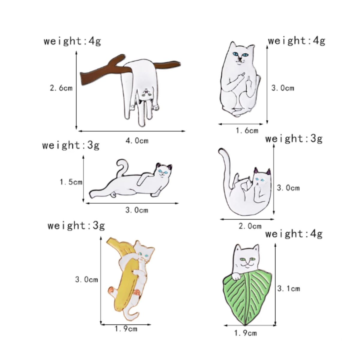 GENERICO - Packx6 Pines De Metal Gatos Blancos