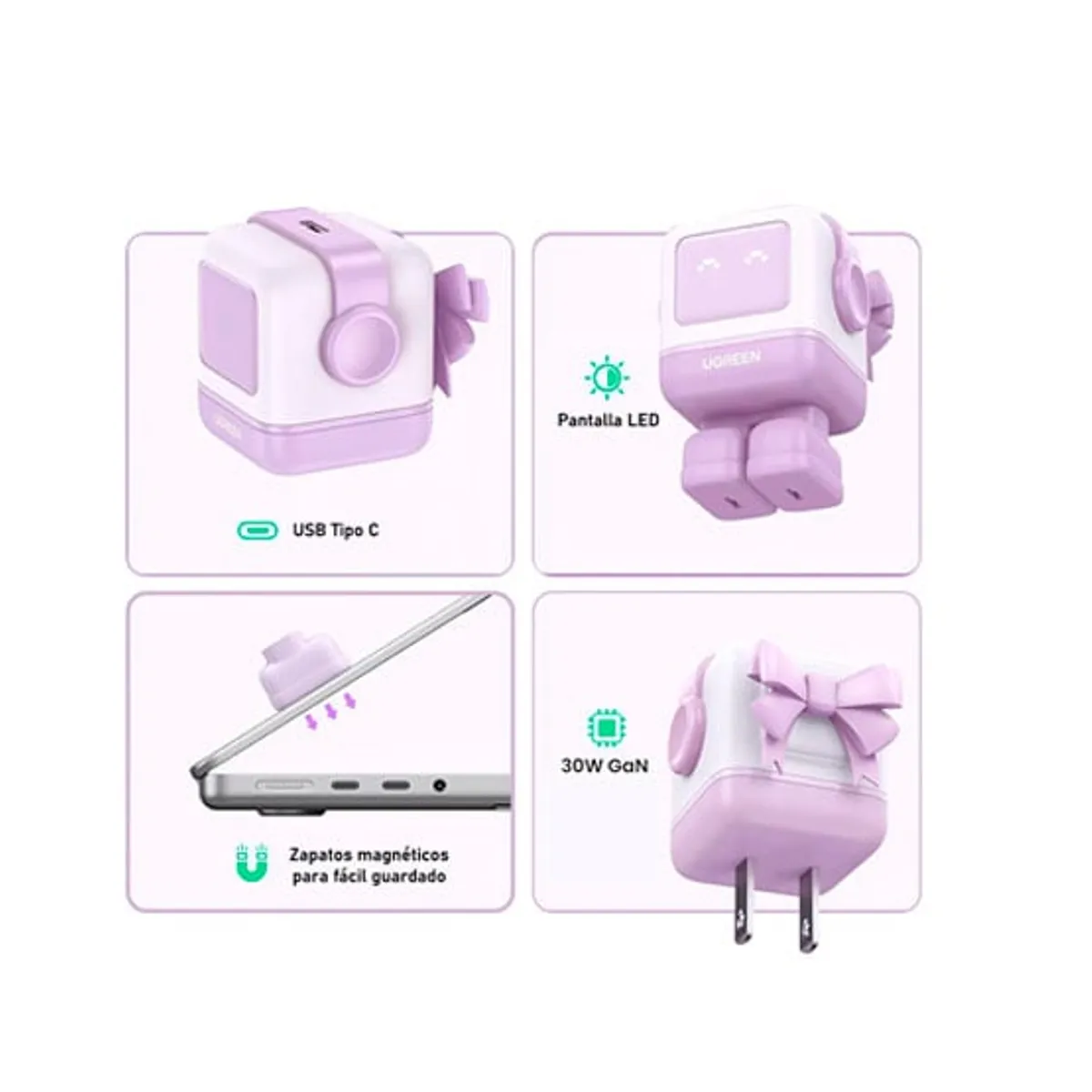 UGREEN - Cargador Ugreen USB-C Gan 30W Fast Charger Morado