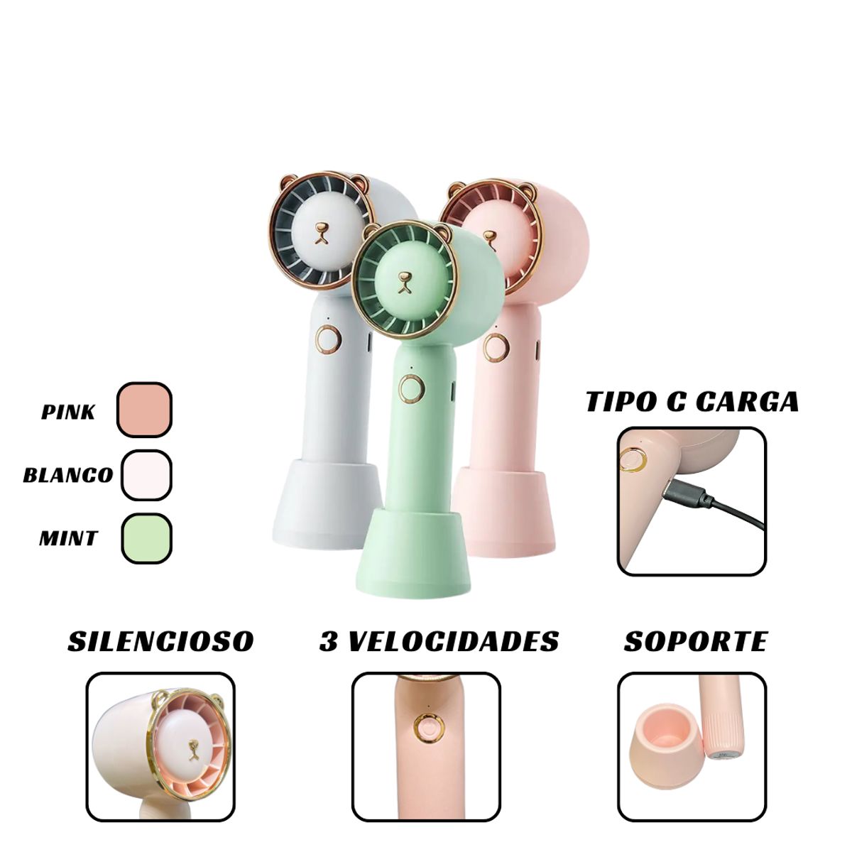 GENERICO - Ventidalor Portatil Diseño oso Turbo fan