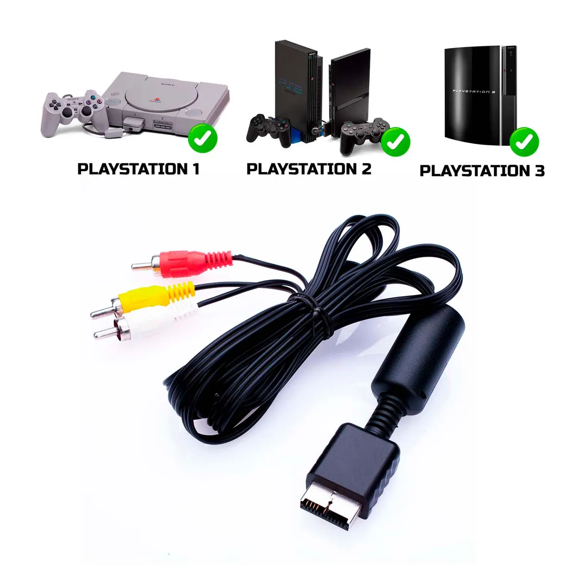 GENERICO - Cable De Video Av Ps1 Ps2 Ps3 Cable AV Compatible Playstation