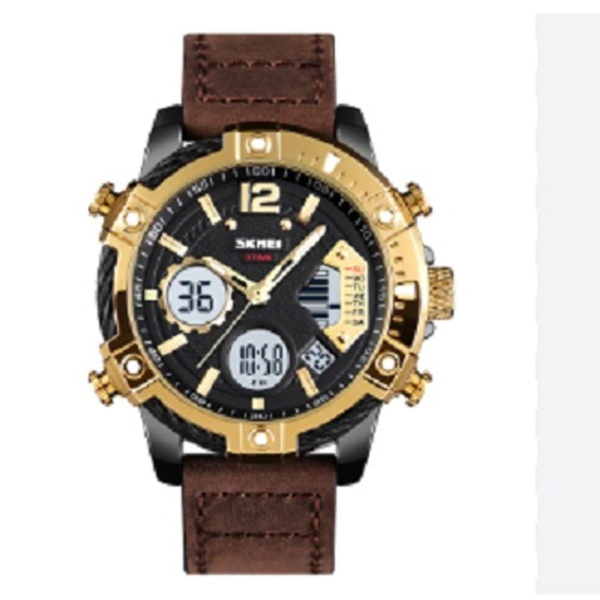 SKMEI - Reloj Skmei 1618 De Lujo Cuero Genuino Analógico Digital 30m