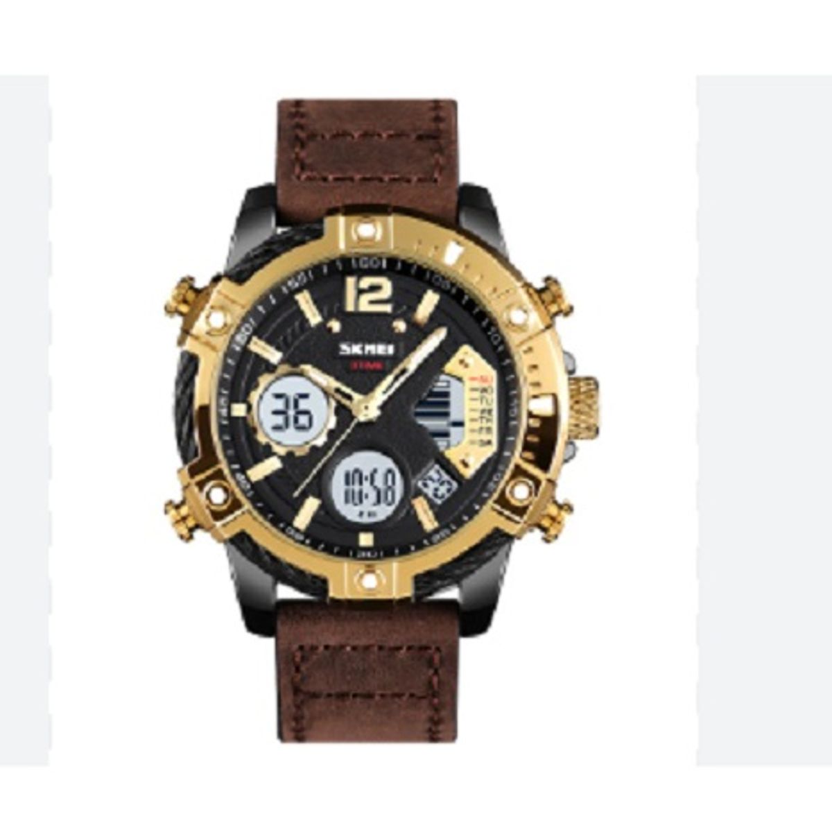 SKMEI - Reloj Skmei 1618 De Lujo Cuero Genuino Analógico Digital 30m