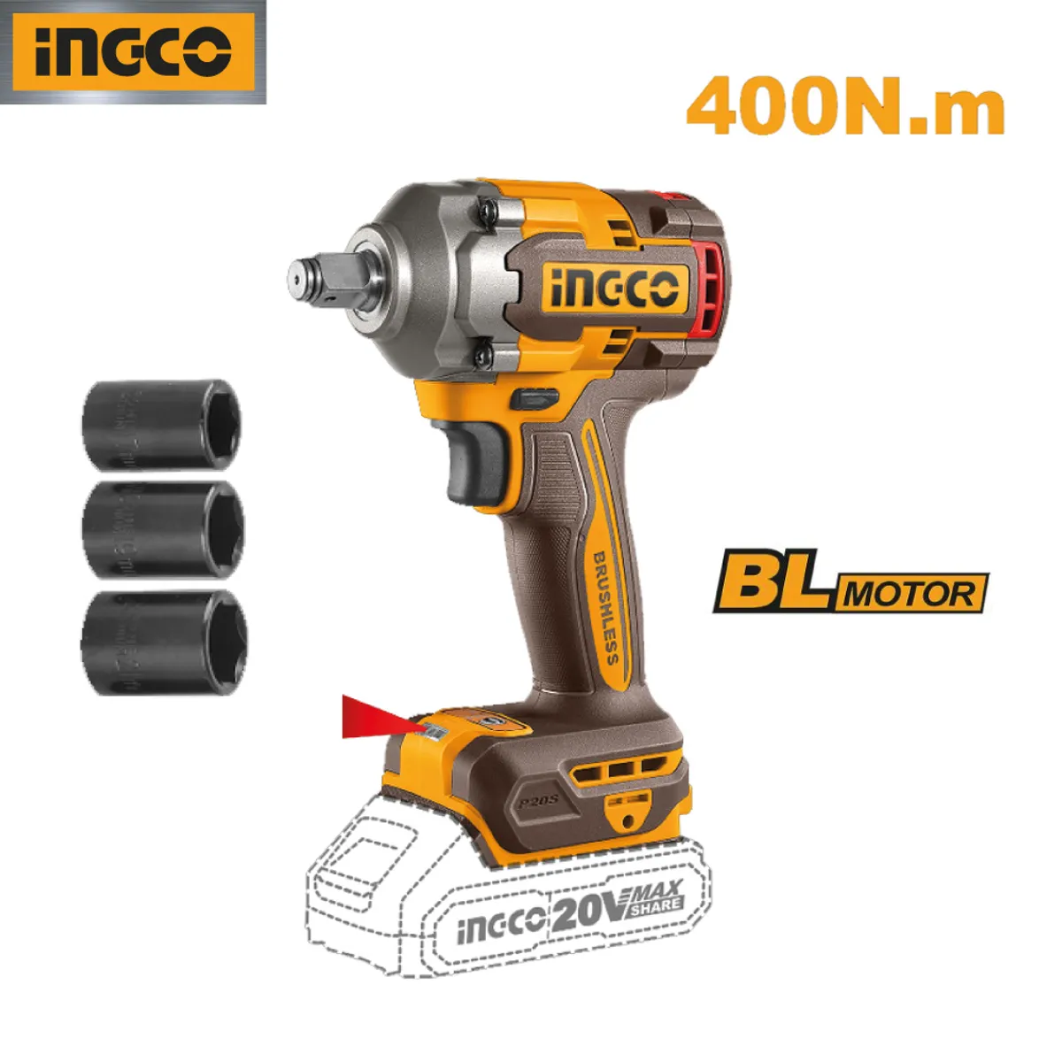 INGCO TOOLS - Kit Brushless Ingco Llave Impacto 400NM + Atornillador 52NM CKLI20271
