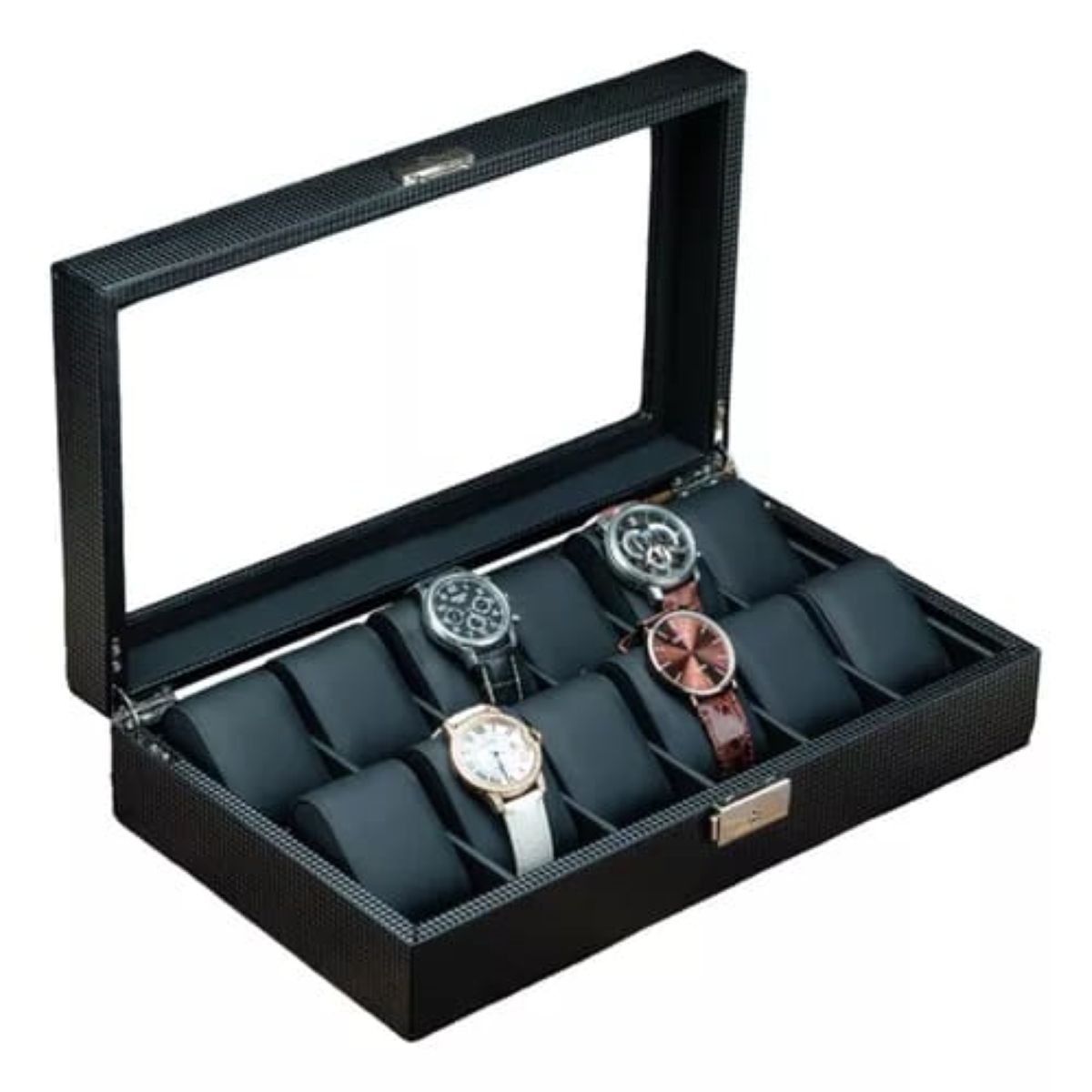 GENERICO - Organizador de Relojes Con 12 Compartimientos Diseño Carbono