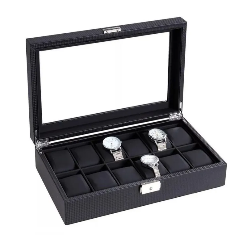 GENERICO - Organizador de Relojes Con 12 Compartimientos Diseño Carbono