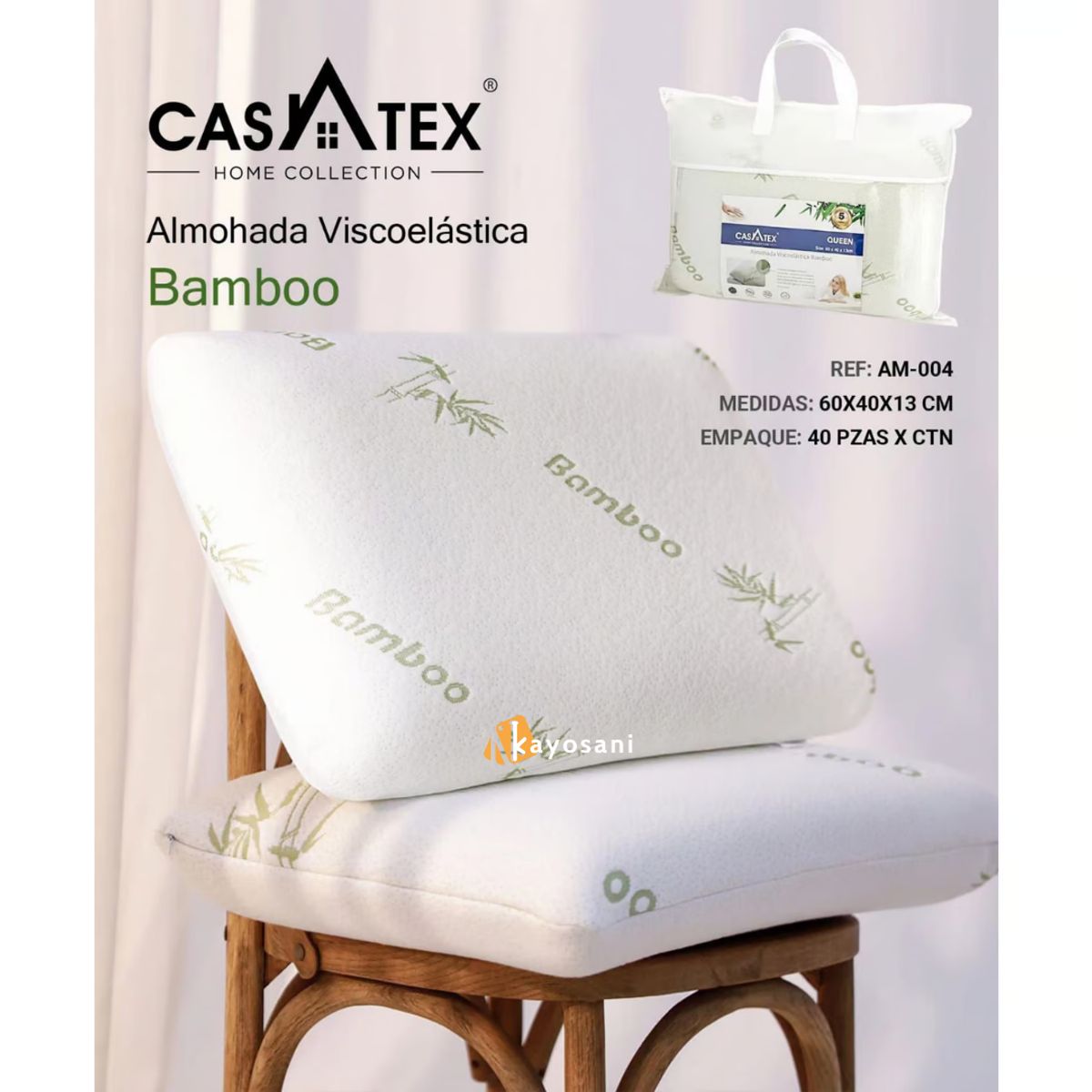 CASATEX - Almohada Viscoelástica CERVICAL BAMBU 60cm x 40cm 13cm