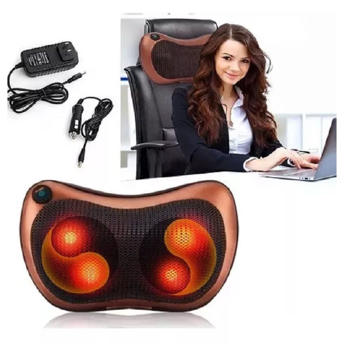 GENERICO - Cojin de Masaje Shiatsu con Esferas y Calor - Para Auto y Oficina