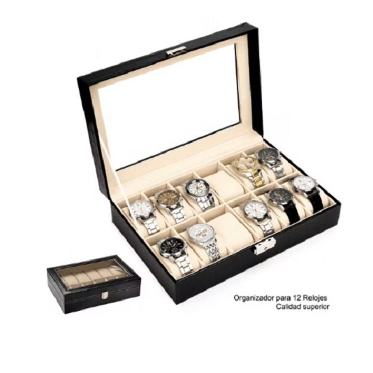 GENERICO - MALETÍN CAJA ORGANIZADORA PARA 12 RELOJES NEGRO