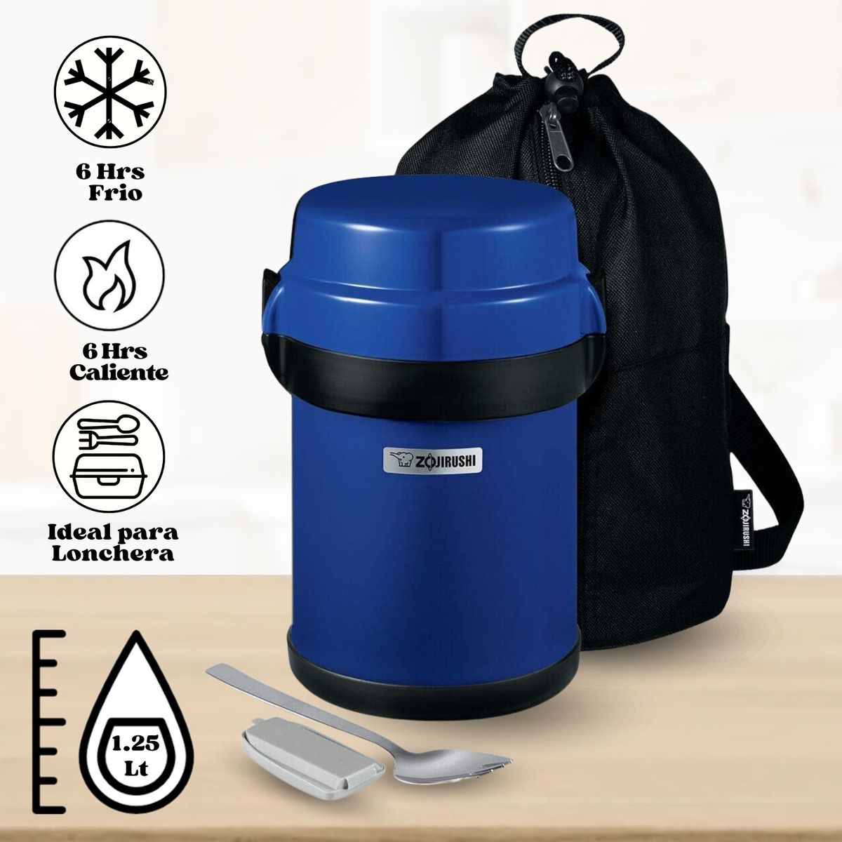ZOJIRUSHI - Termo de Comida Acero Inoxidable 4 Divisiones Azul