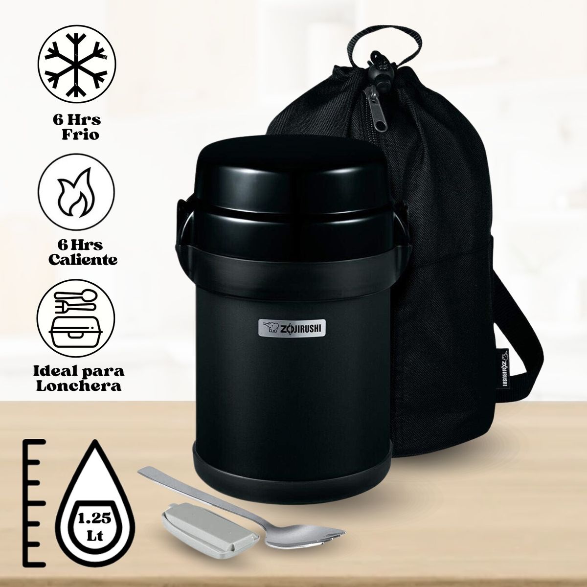 ZOJIRUSHI - Termo de Comida Acero Inoxidable 4 Divisiones Negro