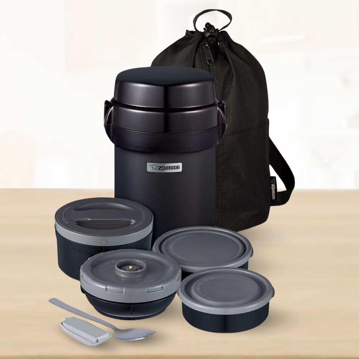 ZOJIRUSHI - Termo de Comida Acero Inoxidable 4 Divisiones Negro